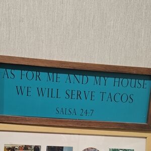 Wooden Frame Wall Decor with Blue Accent